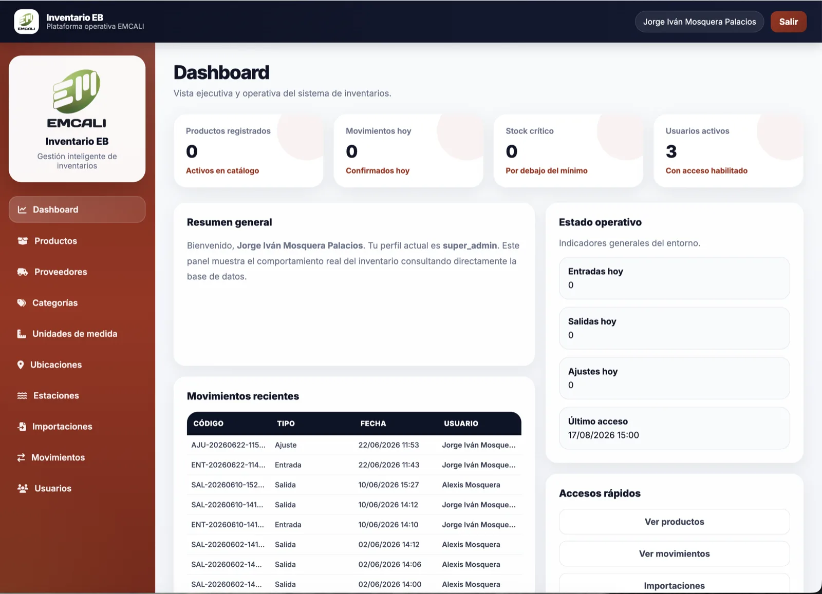 Plataforma Inventario EB desarrollada para el control de inventarios operativos