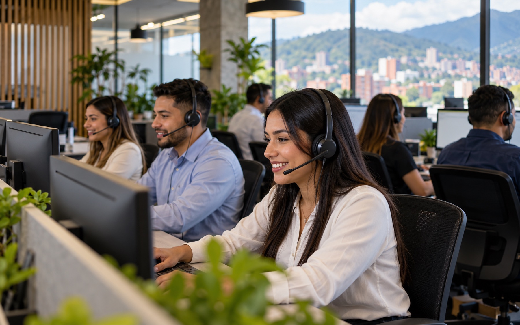 Representación de una operación moderna de atención y comunicaciones empresariales